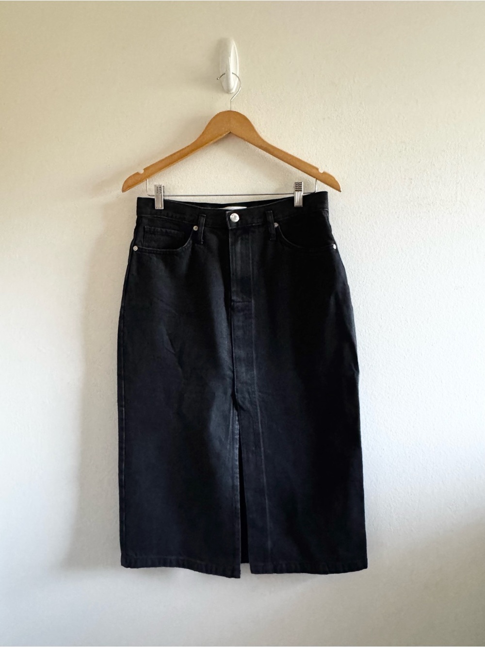 Mango Black Front Slit  High-Waist Midi Denim Classic Skirt size Medium - Picture 3 of 8